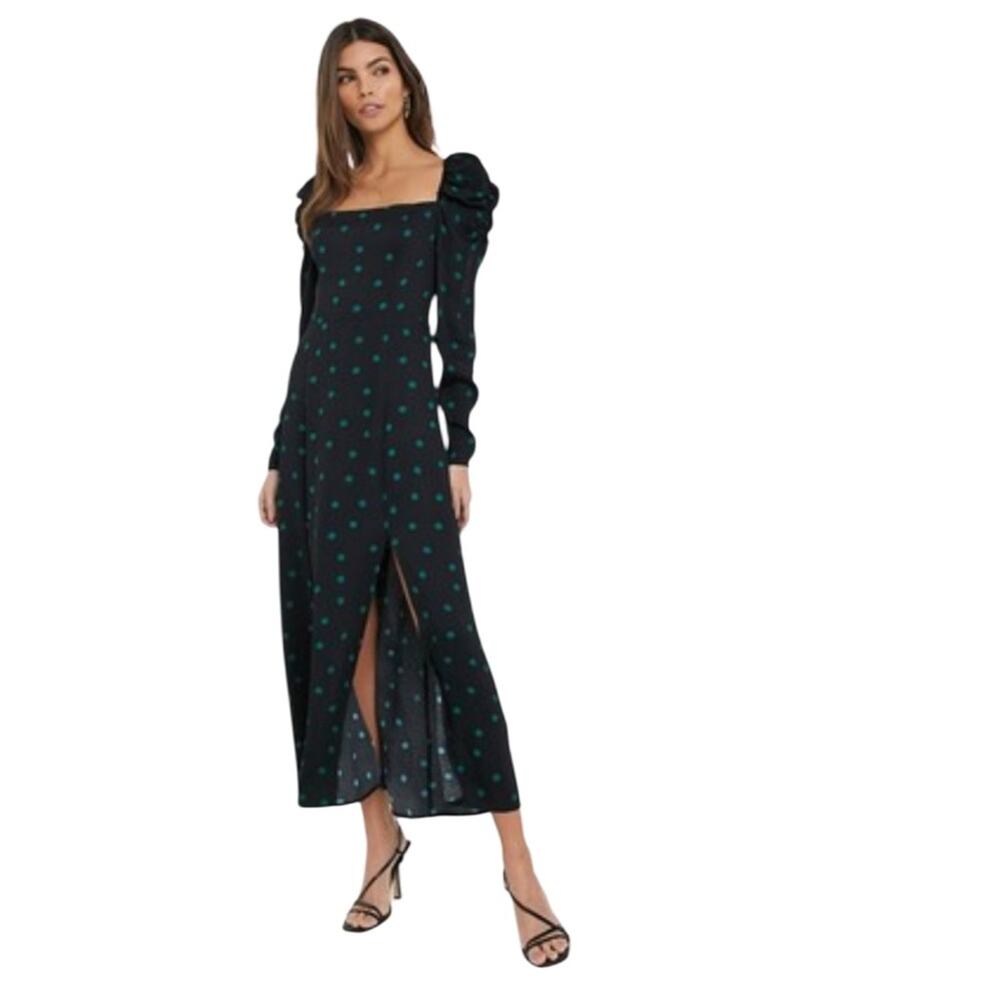 & OTHER STORIES Black fitted polka dot dress Long Sleeve Midi Size 8 - Picture 4 of 12